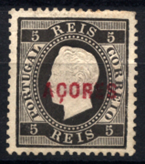 2460.jpg -     Lote:    2460      Lotes pelo Correio       Açores       Descrição:         1871/76 &mdash; D. Luís I. Fita direita. CE16, 5 reis preto, denteado 12 &frac12;. Sobrecarga B. Valor de catálogo &euro; 20,00.        *       Valor Base:     &euro; 4,00     Valor Venda:     Retirado     
