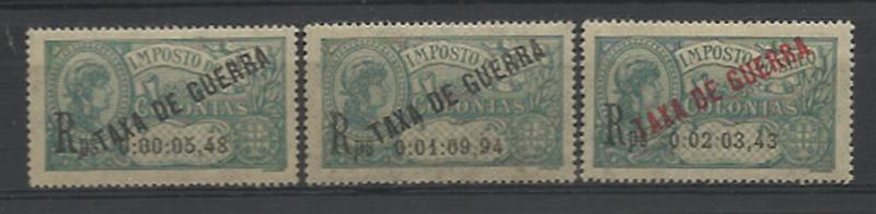 2507.jpg -     Lote:    2507      Lotes pelo Correio       Índia       Descrição:         1919 &mdash; Imposto Postal. Selos fiscais das Colónias com sobrecarga "TAXA DE GUERRA". CE IP &frac12;. Série completa + selo de R 0:01:09:94 (não catalogado).        **       Valor Base:     &euro; 5,00     Valor Venda:     &euro; 13,00     