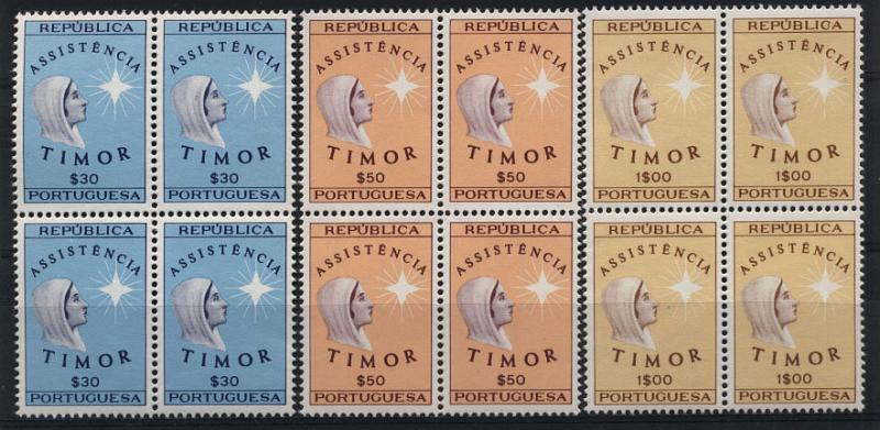 2544.jpg -     Lote:    2544      Lotes pelo Correio       Timor       Descrição:         1970 &mdash; Imposto Postal. Assistência. Novo tipo. CE IP2&frac12;3. Série completa em quadras. Valor de catálogo &euro; 7,20.        ***       Valor Base:     &euro; 3,00     Valor Venda:     &euro; 9,00     