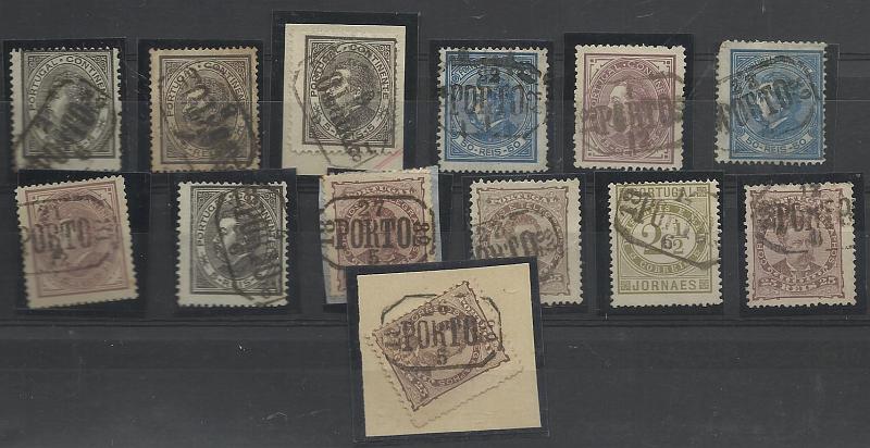 2551.jpg -     Lote:    2551      Lotes pelo Correio       Portugal       Descrição:         Carimbos rectangulares datados do Porto. Lote13 selos das emissões de D. Luís I, perfil e frente, obliterados com carimbos batidos a preto. Bom lote para estudo da marca.        Lote       Valor Base:     &euro; 12,00     Valor Venda:     &euro; 18,00     