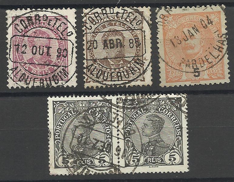 2591.jpg -     Lote:    2591      Lotes pelo Correio       Portugal       Descrição:         Carimbos circulares datados tipo 1880. Lote de 3 selos simples e um par obliterados com carimbos batidos a preto de: ALQUERUBIM (2), PARDELHAS e BALEIZÃO. Lote a ver.        Lote       Valor Base:     &euro; 8,00     Valor Venda:     &euro; 14,00     