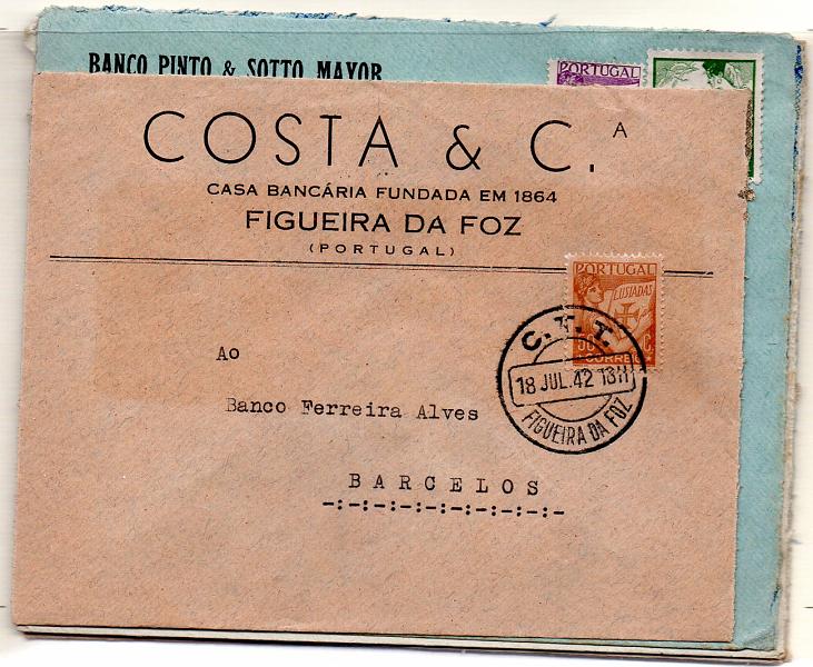 2606.jpg -     Lote:    2606      Lotes pelo Correio       Portugal       Descrição:         Carimbos circulares datados, tipo 1940. Lote com 7 cartas com carimbos batidos a preto de FÃO, ESPOSENDE, ALCOBAÇA, BARCELOS, VIANA DO CASTELO, V. NOVA DE FAMALICÃO, BRAGA e FIGUEIRA DA FOZ.        Lote       Valor Base:     &euro; 20,00     Valor Venda:     Retirado     