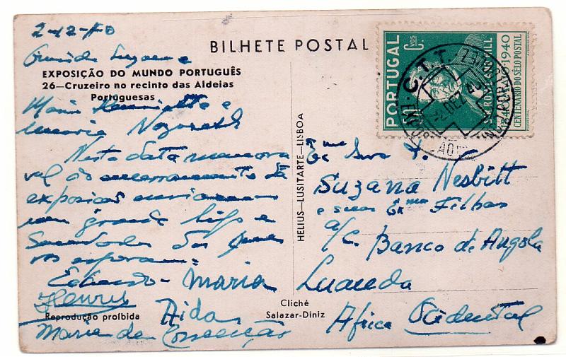 2608.jpg -     Lote:    2608      Lotes pelo Correio       Portugal       Descrição:         Carimbos comemorativos. Exposição do Mundo Português. Postal ilustrado n.º 26 (Cruzeiro no Mundo das Aldeias Portuguesas) circulado com selo CE601, obliterado com carimbo da exposição.        PI       Valor Base:     &euro; 6,00     Valor Venda:     Retirado     