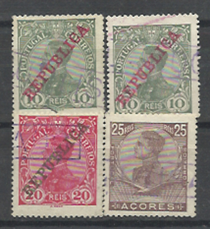 2609.jpg -     Lote:    2609      Lotes pelo Correio       Portugal       Descrição:         1910 &mdash; D. Manuel II * Açores+ D. Manuel II com sobrecarga REPÚBLICA * Continente. Lote de 4 selos obliterados com carimbo administrativo "INNUTILISADO", CE112, 172x2 e 174.        O       Valor Base:     &euro; 10,00     Valor Venda:     Retirado     