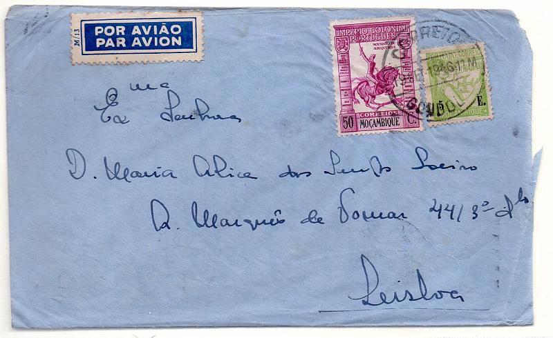 2622.jpg -     Lote:    2622      Lotes pelo Correio       Moçambique       Descrição:         Carimbos circulares datados. Sobrescrito circulado de Gôndola (19.09.46) para Lisboa com selos CE286 e 297. Carimbo batido a preto "CORREIO / GONDOLA".        Carta       Valor Base:     &euro; 15,00     Valor Venda:     Retirado     