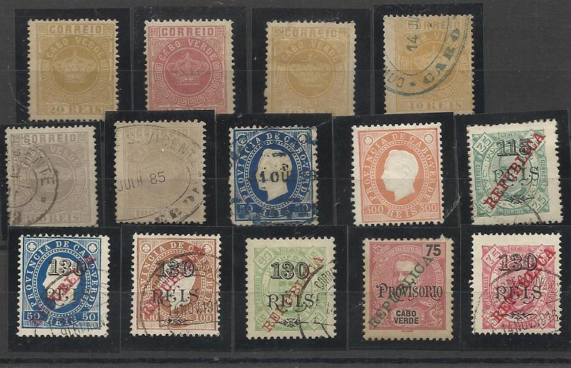 2823.jpg -     Lote:    2823      Lotes pelo Correio              Descrição:      Cabo Verde.   Lote com 13 selos desde tipo Coroa até D. Carlos com sobretaxa REPUBLICA. Lote a ver.        Lote       Valor Base:     &euro; 5,00     Valor Venda:     &euro; 11,00     
