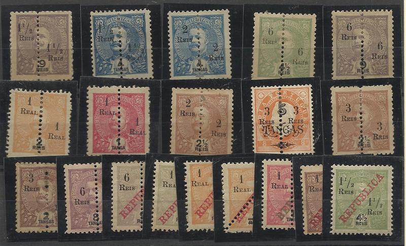 2825.jpg -     Lote:    2825      Lotes pelo Correio              Descrição:         1911/13 &mdash; D. Carlos I com sobretaxa e perfurados ao meio. Lote composto por 19 selos: CE217/221, 224, 230/231, 234/237, 238/242 e 244/245. Lote a ver.        Lote       Valor Base:     &euro; 6,00     Valor Venda:     &euro; 14,00     