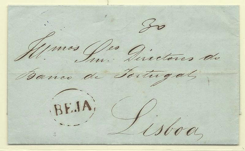 0019.jpg -     Lote:    19            Portugal       Descrição:      Beja   — A sépia, GM BJA2 em carta datada de Beja (14.11.49) para Lisboa (16.11.49) com o porte de 30 reis manuscrito a sépia. MB.        Carta       Valor Base:     € 24,00     Valor Venda:     Retirado     