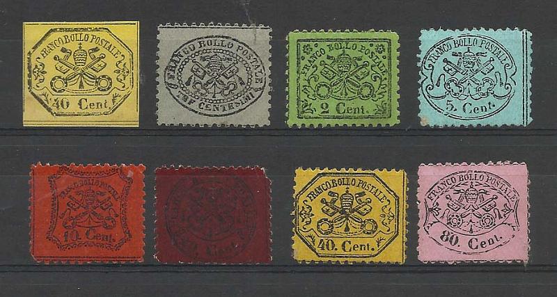 1603.jpg -     Lote:    1603                   Descrição:      Estados Papais.   Lote de 8 selos.        ***       Valor Base:     € 50,00     Valor Venda:     Retirado     
