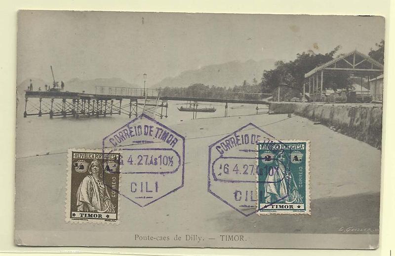 0577.jpg -     Lote:    577                   Descrição:         Ponte-caes de Dilly — TIMOR. Inteiro com dois selos Ceres colados e obliterados, mas não circulado.        PI       Valor Base:     € 8,00     Valor Venda:     € 8,00       