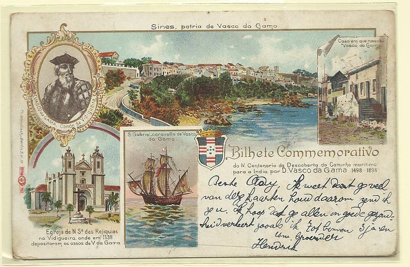 0582.jpg -     Lote:    582                   Descrição:         4.º Centenário do Descobrimento do Caminho Marítimo para a índia (Sines, pátria de Vasco da Gama). Circulado para a Bélgica. R.        PI       Valor Base:     € 15,00     Valor Venda:     € 18,00       