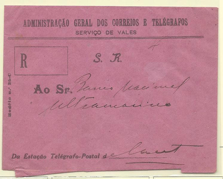 0729.jpg -     Lote:    729            Isentos de franquia       Descrição:         Isentos de franquia. Administração Geral dos Correios e telégrafos / Serviços de vales. Sobrescrito Modelo n.º 36-C. Circulado em Santarém.        Carta       Valor Base:     &euro; 8,00     Valor Venda:     Retirado     