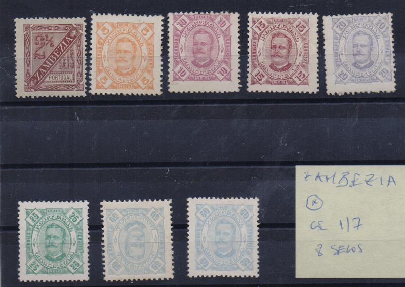 0186.jpg -     Lote:    186      Colecção Especializada - Zambézia             Descrição:         1893/94 &mdash; D. Carlos I, tipo Diogo Neto. CE 1/7. Lote com 8 selos.         **/*       Valor Base:     &euro; 5,00     Valor Venda:     Retirado     