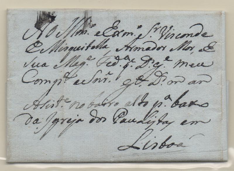 0232.jpg -     Lote:    232            Portugal       Descrição:         Correios-Mores. Carta remetida por João Baptista de Carvalho, de Portalegre (17.07.1795) para o Visconde de Mesquitela, Armador Mor de Sua Magestade em Lisboa.         Carta       Valor Base:     &euro; 25,00     Valor Venda:     &euro; 42,00       
