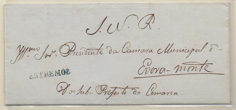 0247.jpg -     Lote:    247            Portugal       Descrição:         Estremoz &mdash; A verde-azul, GM ETZ6 em carta datada de Estremoz (09.03.35) para Évora Monte, isenta de porte.         Carta       Valor Base:     &euro; 25,00     Valor Venda:     &euro; 60,00       