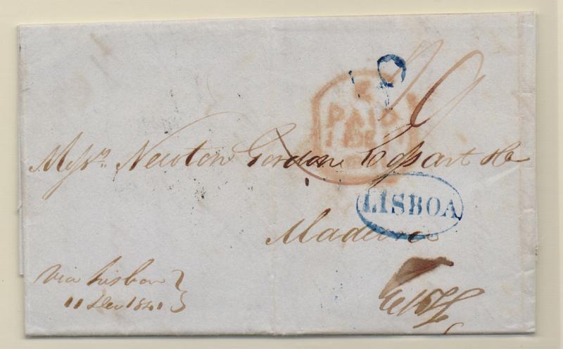 0268.jpg -     Lote:    268            Portugal       Descrição:         Lisboa &mdash; A azul, LSB10 em carta datada de Londres (11.12.40) para a Madeira com trânsito por Lisboa onde foi marcada com o porte de 40 reis batido a azul.         Carta       Valor Base:     &euro; 25,00     Valor Venda:     &euro; 25,00       