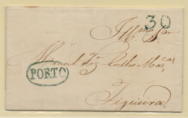0292.jpg -     Lote:    292            Portugal       Descrição:         Porto &mdash; A verde, GM PRT9,em carta circulada do Porto (17.02.35) para a Figueira com o porte de 30 reis batido a verde. MB.         Carta       Valor Base:     &euro; 8,00     Valor Venda:     &euro; 26,00       