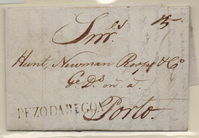 0294.jpg -     Lote:    294            Portugal       Descrição:         Pezo da Regoa &mdash; A sépia, GM PRG1, em carta datada de Fonte do Peso (07.03.1812), para o Porto, com o porte 25 reis manuscrito a sépia. Data mais antiga na cor a sépia.         Carta       Valor Base:     &euro; 15,00     Valor Venda:     Retirado     
