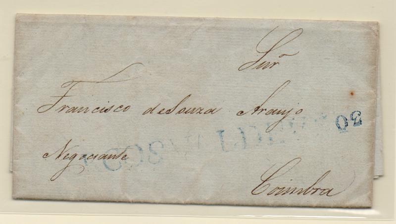 0300.jpg -     Lote:    300            Portugal       Descrição:         Arcos de Valdevez- A azul, GM AVV1 em carta datada de Arcos (24.12.39) para Coimbra com o porte de 30 reis batido a azul.         Carta       Valor Base:     &euro; 30,00     Valor Venda:     Retirado     