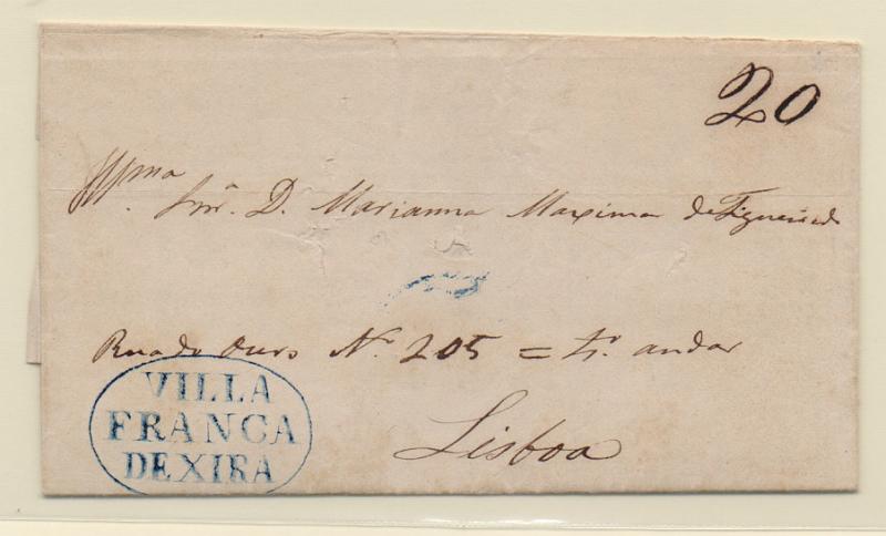 0311.jpg -     Lote:    311            Portugal       Descrição:         Vila Franca de Xira &mdash; A azul, GM VFX5 em carta datada de Vila Franca (04.05.43) para Lisboa, com o porte de 20 reis manuscrito a sépia.         Carta       Valor Base:     &euro; 20,00     Valor Venda:     &euro; 38,00       