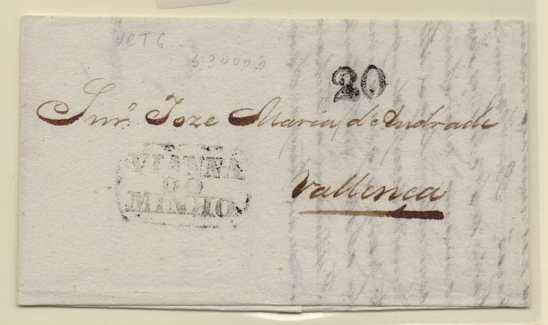 0312.jpg -     Lote:    312            Portugal       Descrição:         Vianna do Minho &mdash; A preto, GM VCT6 em carta datada de Viana (21.04.41) para Valença com o porte de 20 reis batido a preto.         Carta       Valor Base:     &euro; 10,00     Valor Venda:     Retirado     
