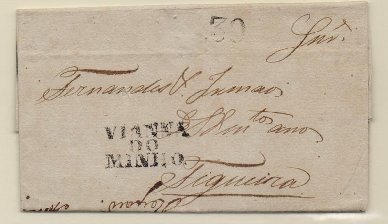 0313.jpg -     Lote:    313            Portugal       Descrição:         Vianna do Minho &mdash; A preto, GM VCT7 em carta datada de Darque (11.03.38) para a Figueira, com o porte de 30 reis batido a preto.         Carta       Valor Base:     &euro; 12,00     Valor Venda:     Retirado     