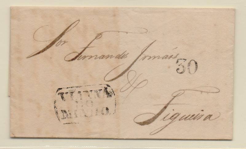 0314.jpg -     Lote:    314            Portugal       Descrição:         Vianna do Minho - A preto, GM VCT6 em carta datada de Viana (24.04.41) para a Figueira, com o porte de 30 reis batido a preto.         Carta       Valor Base:     &euro; 6,00     Valor Venda:     Retirado     