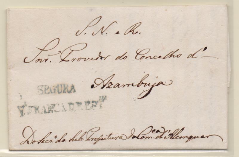 0316.jpg -     Lote:    316            Portugal       Descrição:         Vila Franca dav Restauração / Segura &mdash; A verde, GM VFX-S2 em carta datada de Vila Franca de Xira (07.06.34) para Azambuja, isenta de porte. Somente conhecido outro exemplar com data posterior. MB e MR.         Carta       Valor Base:     &euro; 500,00     Valor Venda:     Retirado     