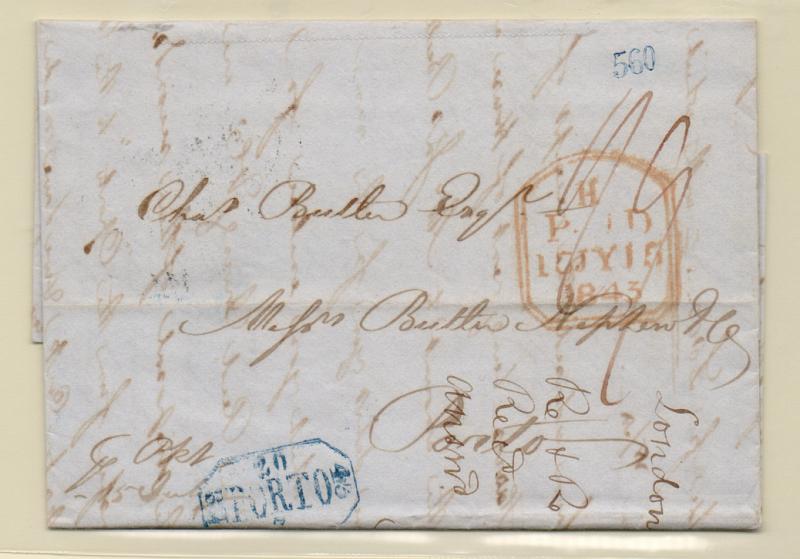 0601.jpg -     Lote:    601            Correio marítimo       Descrição:         Correio marítimo. Carta remetida de Londres (15.07.43) para o Porto com o porte marítimo de 560 reis + porte inglês de 1/9.         Carta       Valor Base:     € 12,00     Valor Venda:     Retirado     