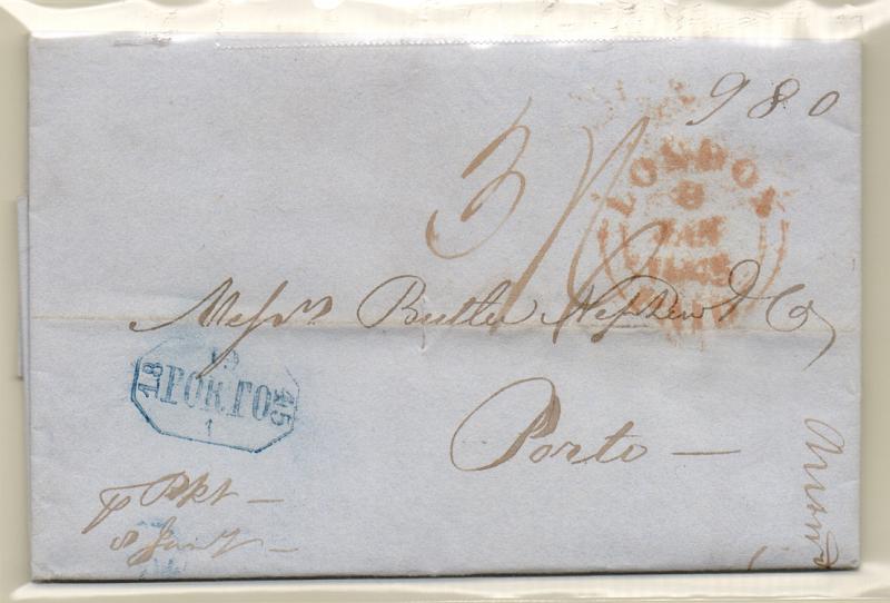 0602.jpg -     Lote:    602            Correio marítimo       Descrição:         Correio marítimo. Carta remetida de Londres (08.01.45) para o Porto com o porte marítimo de 980 reis, manuscrito a sépia + porte inglês de 3/6.         Carta       Valor Base:     € 12,00     Valor Venda:     € 12,00       