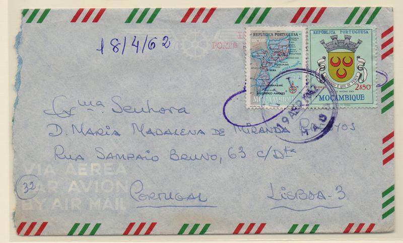 0656.jpg -     Lote:    656                   Descrição:         1961/75 &mdash; Guerra Colonial. Serviço Postal Militar. Isenções de franquia. Sobrescrito remetido por via aérea de MAUA (19.04.62) para Lisboa (23.04.62): Isenção dactilografada a vermelho ao abrigo da Portaria 18545, não concedida e franquiado com selos de $50 e 2$50 CE414 e 439. Raro carimbo circular batido a violeta de "MAUA". MB e MR         Carta       Valor Base:     &euro; 120,00     Valor Venda:     &euro; 120,00       