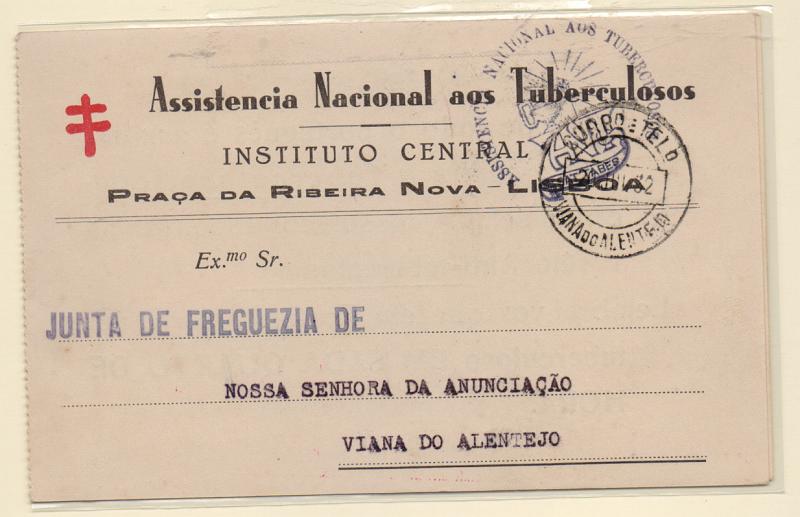 0664.jpg -     Lote:    664            Isentos de franquia       Descrição:         Isentos de franquia. Assistência Nacional aos Tuberculosos. Postal circulado isento de franquia de Lisboa para Viana do Alentejo (26.07.32). carimbo batido a violeta da entidade com caracter de isenção de franquia.         PI       Valor Base:     &euro; 12,00     Valor Venda:     &euro; 32,00       