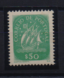 0699.jpg -     Lote:    699            Portugal       Descrição:         1943 &mdash; Caravela. CE623, $50. Prova denteadas, em azul verde-escuro, cor não aprovada para esta taxa, sobre papel liso branco.         PRV       Valor Base:     &euro; 10,00     Valor Venda:     &euro; 26,00       