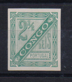 0736.jpg -     Lote:    736            Congo       Descrição:         1894 &mdash; D. Carlos I (JORNAES). CE1, 2 &frac12; reis. Prova não denteada, em verde (cor não aprovada), em papel liso amarelado.         PRV       Valor Base:     &euro; 20,00     Valor Venda:     &euro; 34,00       