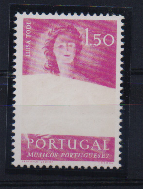 0797.jpg -     Lote:    797            Portugal       Descrição:         1974 — Músicos Portugueses. CE1224, 1$50. Selo defeito de impressão (mancha branca ao centro).         ***       Valor Base:     € 10,00     Valor Venda:     € 22,00       