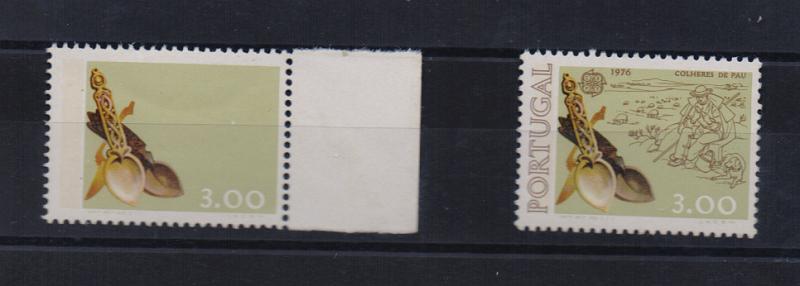 0806.jpg -     Lote:    806            Portugal       Descrição:         1976 — Europa. CE1281, 3$00. Selo com omissão da cor castanha. Falta impressão das legendas e desenho. Acompanha selo normal para comparação. MB e MR.         ***       Valor Base:     € 60,00     Valor Venda:     € 120,00       