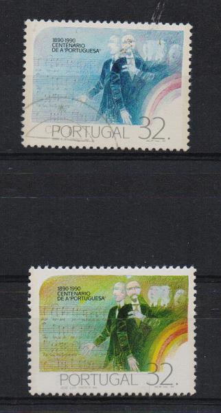 0824.jpg -     Lote:    824            Portugal       Descrição:         1990 — 1.º Centenário de "A Portuguesa". CE1930, 32$00. Selo com omissão da cor amarela. Acompanha selo normal para comparação.         O       Valor Base:     € 20,00     Valor Venda:     € 22,00       