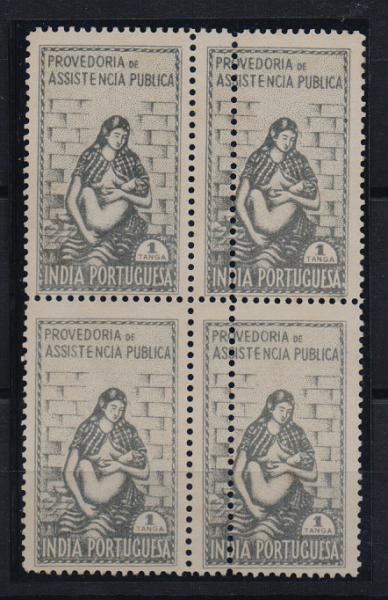 0866.jpg -     Lote:    866            Índia       Descrição:         1952 — Assistência Pública. CE IP10, 1Tg cinzento. Quadra com duplo denteado vertical.         *       Valor Base:     € 8,00     Valor Venda:     € 16,00       