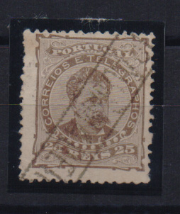 0910.jpg -     Lote:    910            Portugal       Descrição:         Carimbos nominativos. 1884/87 &mdash; D. Luís I. De frente. CE63, 25 reis, obliterado com carimbo batido a preto de "S.JOÃO DA MADEIRA".         O       Valor Base:     &euro; 10,00     Valor Venda:     &euro; 26,00       