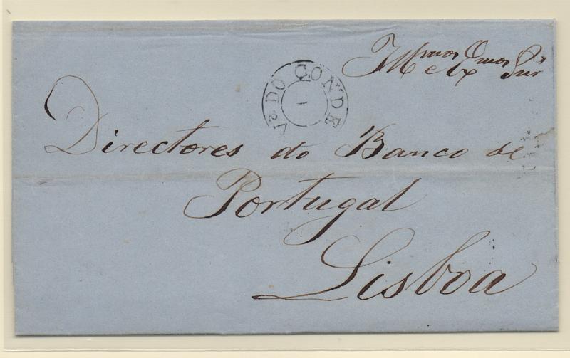 0921.jpg -     Lote:    921            Portugal       Descrição:         Carimbos nominativos. 1870/76 &mdash; D. Luís I, fita direita. CE40, 25 reis carmim, denteado 13 &frac12;, em carta circulada de Vila do Conde (27.06.76) para Lisboa (28.06.76). Carimbo de duplo círculo nominal, batido a preto "Vª DO CONDE".         Carta       Valor Base:     &euro; 20,00     Valor Venda:     &euro; 20,00       