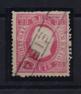 0959.jpg -     Lote:    959            Portugal       Descrição:         Carimbos nominativos. 1870/76 &mdash; D. Luís I, fita direita. CE40, 25 reis carmim, denteado 12 &frac12;, obliterado com carimbo batido a preto de "VIEIRA".         O       Valor Base:     &euro; 15,00     Valor Venda:     Retirado     