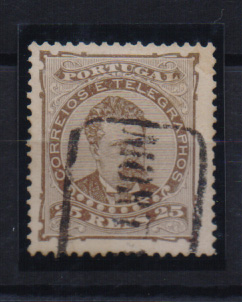 0964.jpg -     Lote:    964            Portugal       Descrição:         Carimbos nominativos. 1882/83 &mdash; D. Luís. De frente. CE57, 25 reis castanho obliterado com carimbo batido a preto "MORTAGOA".         O       Valor Base:     &euro; 20,00     Valor Venda:     Retirado     