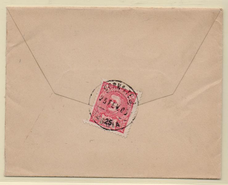 0983.jpg -     Lote:    983            Portugal       Descrição:         Carimbos circulares datados. 1898/1905 &mdash; D. Carlos I Mouchon. CE141, 25 reis em carta circulada de Saboia (25.02.06) para Messejana. Carimbo batido a preto de "SABOIA".         Carta       Valor Base:     &euro; 10,00     Valor Venda:     Retirado     