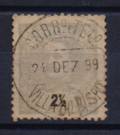 0991.jpg -     Lote:    991            Portugal       Descrição:         Carimbos circulares datados. 1895/96 &mdash; D. Carlos I Mouchon. CE126, 2 &frac12; reis. Obliterado com carimbo a preto de "VILLA DO BISPO".         O       Valor Base:     &euro; 5,00     Valor Venda:     &euro; 10,00       