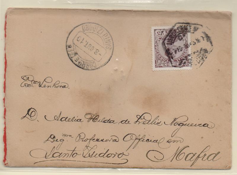 1009.jpg -     Lote:    1009            Portugal       Descrição:         Carimbos circulares datados, tipo 1880. 1910 &mdash; D. Manuel II. CE161, 25 reis castanho em sobrescrito circulado de Lisboa para Santo Izidoro. Carimbo batido a preto "SANTO IZIDORO".         Carta       Valor Base:     &euro; 8,00     Valor Venda:     Retirado     