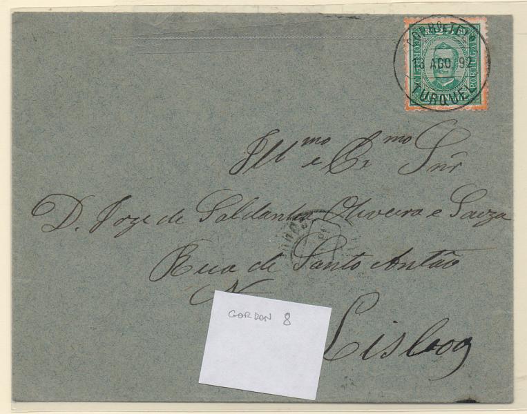 1039.jpg -     Lote:    1039            Portugal       Descrição:         Carimbos circulares datados tipo 1880. 1892/93 &mdash; D. Carlos I tipo Diogo Neto.CE70, 25 reis em sobrescrito circulado de Turquel (18.08.92) para Lisboa. Selo obliterado com carimbo batido a preto de "TURQUEL".         Carta       Valor Base:     &euro; 15,00     Valor Venda:     &euro; 15,00       