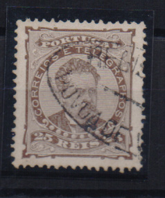 1063.jpg -     Lote:    1063            Portugal       Descrição:         Carimbos de registo. 1882/83 &mdash; D. Luís. De frente. CE57, 25 reis castanho obliterado com carimbo batido a preto "REGISTADA / POVOA DEVARZIM".         O       Valor Base:     &euro; 15,00     Valor Venda:     &euro; 15,00       