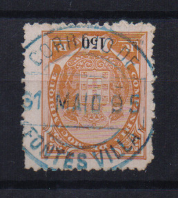 1092.jpg -     Lote:    1092            Moçambique       Descrição:         Carimbos circulares datados. 1895 &mdash; Tipo Elefantes. CE21, 150 reis. Obliterado com carimbo batido a azul de "FONTES VILLA".         O       Valor Base:     &euro; 10,00     Valor Venda:     &euro; 28,00       