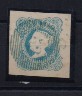 1112.jpg -     Lote:    1112            Portugal       Descrição:         1853 &mdash; D. Maria II. CE2, 25 reis azul esverdeado, cunho II, com margens muito largas, obliterado com carimbo numérico da 1.ª reforma de 20 barras "52 - PORTO".         O       Valor Base:     &euro; 15,00     Valor Venda:     &euro; 22,00       