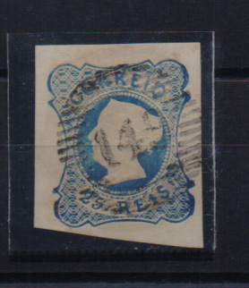 1114.jpg -     Lote:    1114            Portugal       Descrição:         1853 &mdash; D. Maria II. CE2, 25 reis azul, cunho II, com margens largas, obliterado com carimbo numérico da 1.ª reforma de 20 barras "149 &mdash; GOLEGÃ".         O       Valor Base:     &euro; 15,00     Valor Venda:     &euro; 24,00       